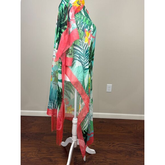 NEW Charming Charlie Floral Print Fringe Scarf Wrap Shawl Pink Green 51 x 55 - Picture 6 of 8